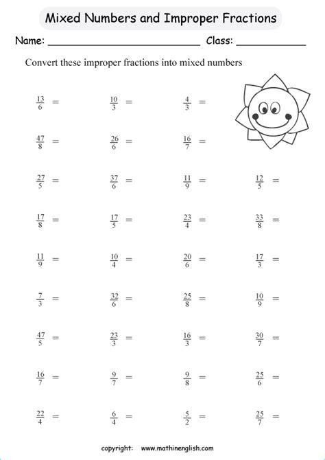 Reducing fractions, working with improper fractions, working with mixed numbers. convert these improper fractions into mixed numbers grade 4 math