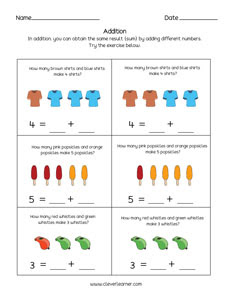 Printable coloring, counting and addition worksheets for children