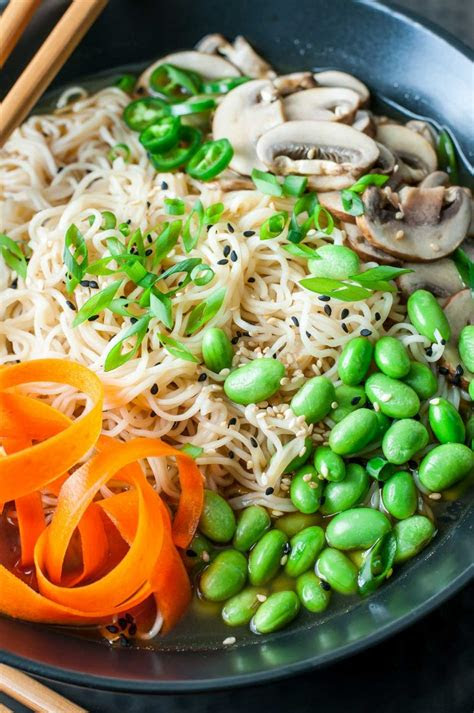 vegan ramen bowls edamame mushrooms peas