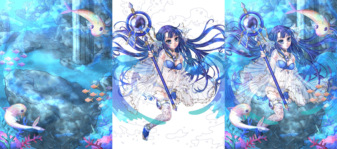 創作イラスト 海底の世界 制作 製作過程有 カラードロップスblog