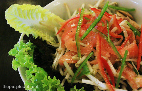 Asian Spiced Cured Salmon on Beansprouts and Mushroom Salad