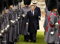 Sarkozy inspects the troops during a state visit at Windsor Castle