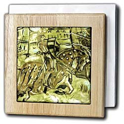 Florene Childrens Art - Painted Gold Knight and Horse - Tile Napkin Holders