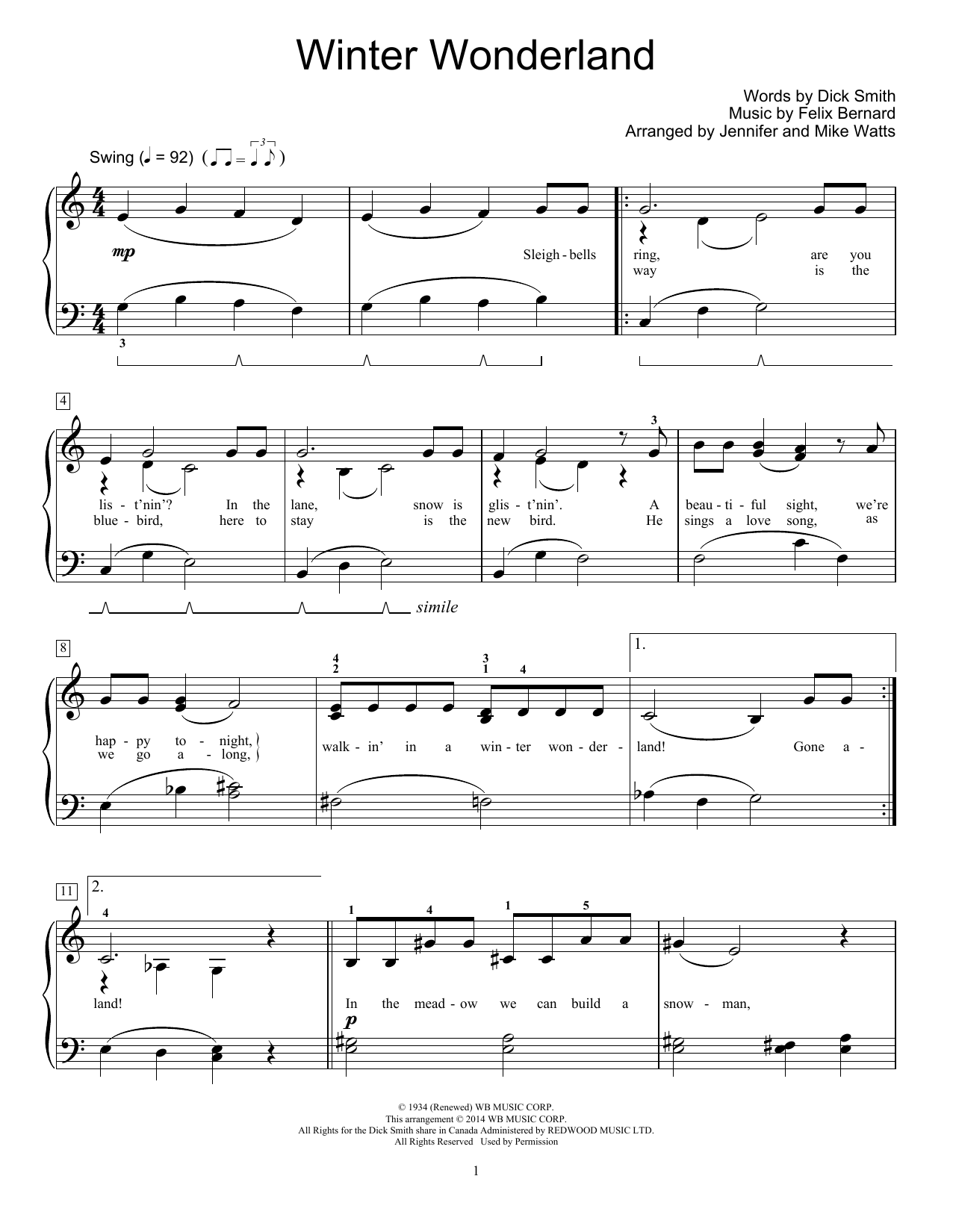 Download Winter Wonderland sheet music by Felix Bernard (Easy Piano - 156376)