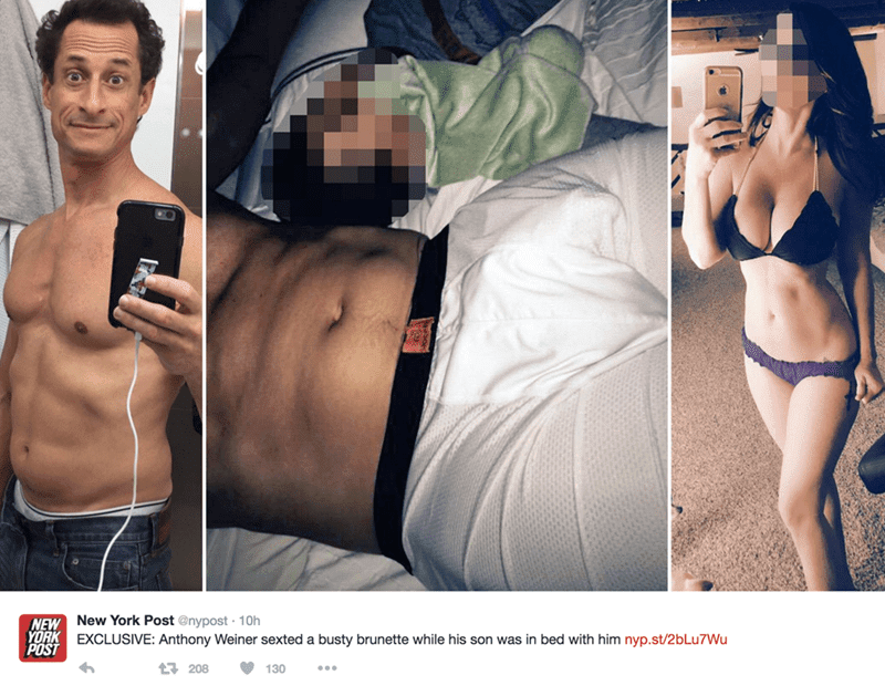 funny fail image Anthony Weiner busted sexting with toddler son in bed with him
