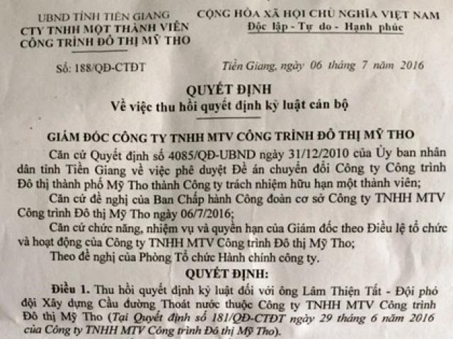Người tố cáo tiêu cực ở Tiền Giang được phục chức
