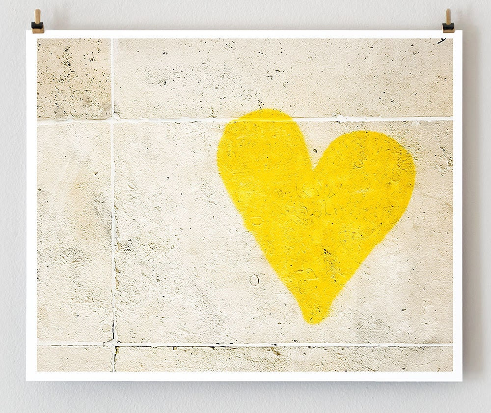 Paris Graffiti, Yellow Heart  -  Wall Art Yellow - 16x20 Paris Photo - French Fine Art Photography Art Print - Paris Decor - Kids Art - TheParisPrintShop