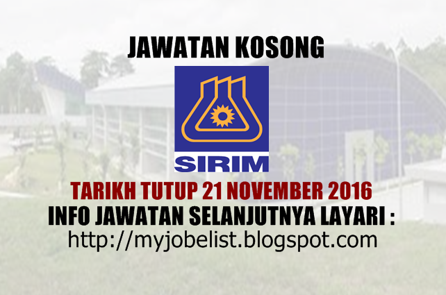 Jawatan Kosong di SIRIM Berhad November 2016