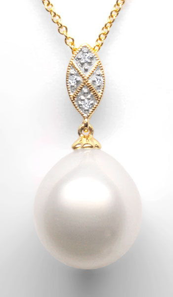 Originalfoto DIAMANT-KOLLIER 12.8mm 1A-SÜDSEEPERLE GELBGOLD SHOP NEU