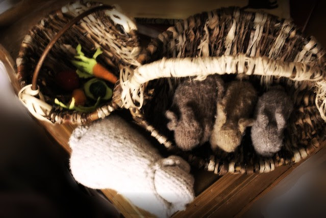knitted bunnies and felt food