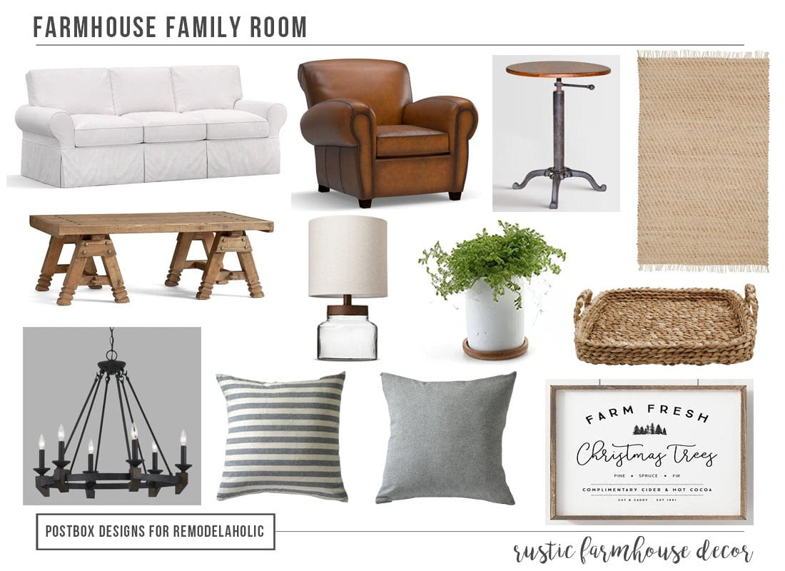 Tips for creating a beautiful modern rustic farmhouse family room, plus tricks to style an open floor plan. Includes affordable farmhouse furniture sources. 
