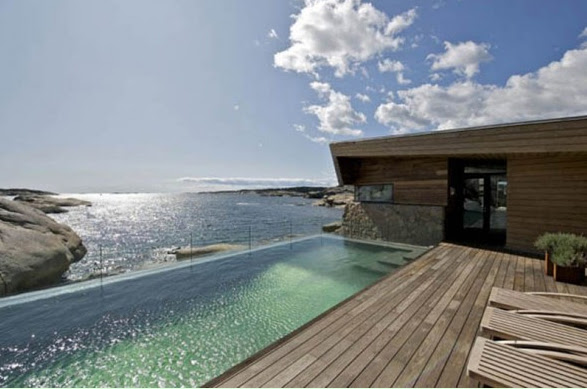 Outdoor Swimming Pool Design with Wooden and Stone Materials  Home 