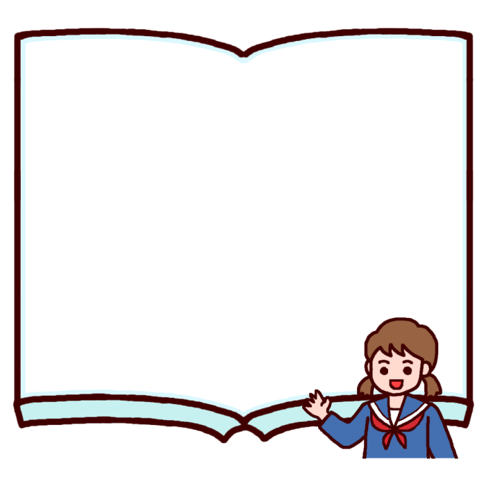 中学生2 白黒 本 枠 ふきだし 無料イラスト素材