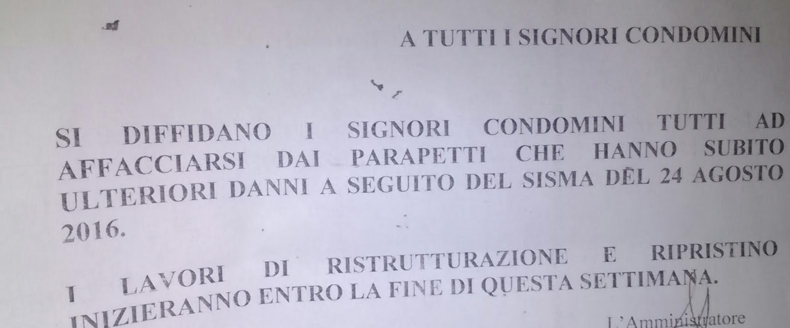 L'Amministratore diffida i condomini dall'Affacciarsi dai ...