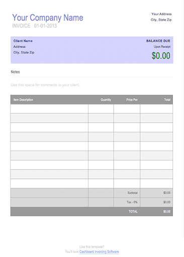 Blank Invoices Printable