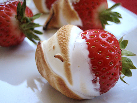 Strawberries in bruleed marshmallow creme