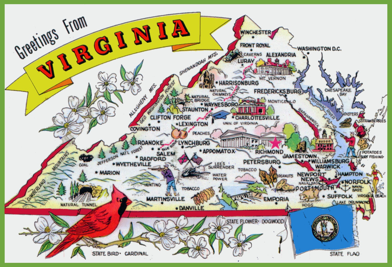 Download Pictorial travel map of Virginia