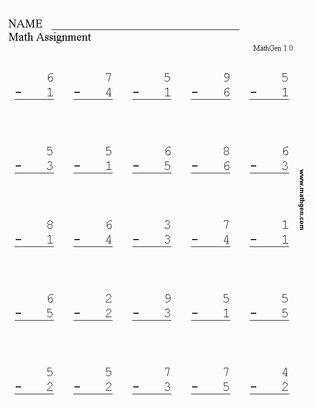 K 6 Subtraction Math Worksheets Subtraction Problems On Printable