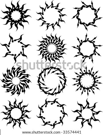 stock vector Vector Tribal tattoo set Sun Flame Designs