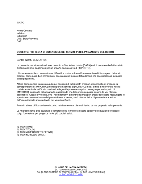 Richiesta di estensione dei termini per il pagamento del debito ...