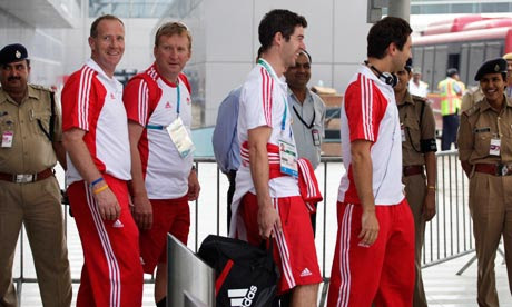 Commonwealth Games athletes and officials from the England team arrive at Delhi airport, India