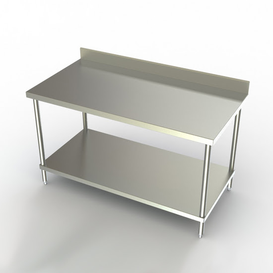 Aero 3TSB Stainless Steel NSF Listed Deluxe Work Table with 4 inch Backsplash & S/S Undershelf, 16 gauge, Type 304, 72 inch W x