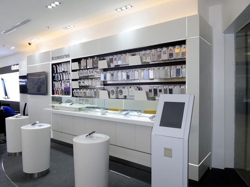 With demo units and accessory wall