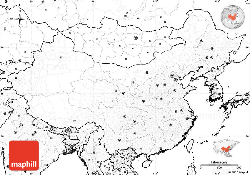 Blank Simple Map of China, no labels