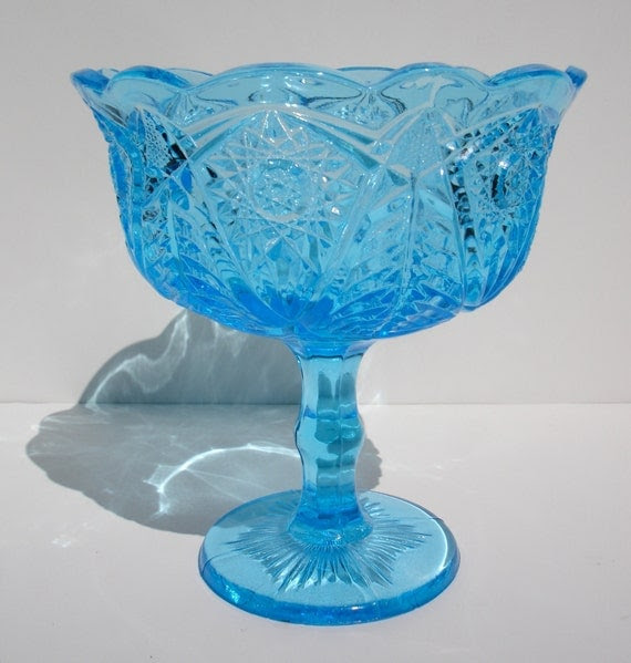 Depression Glass: Blue Pedestal Candy Dish