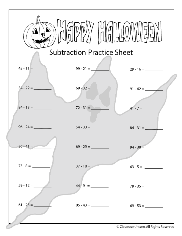 Halloween Addition and Subtraction Worksheets - Woo! Jr ...