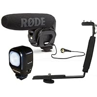 Rode VideoMic Pro Compact Directional On-camera Shotgun Microphone with Polaroid CVL-18 Studio Series Camcorder Video Light & Polaroid Camcorder/DSLR Dual Shoe Camera Bracket