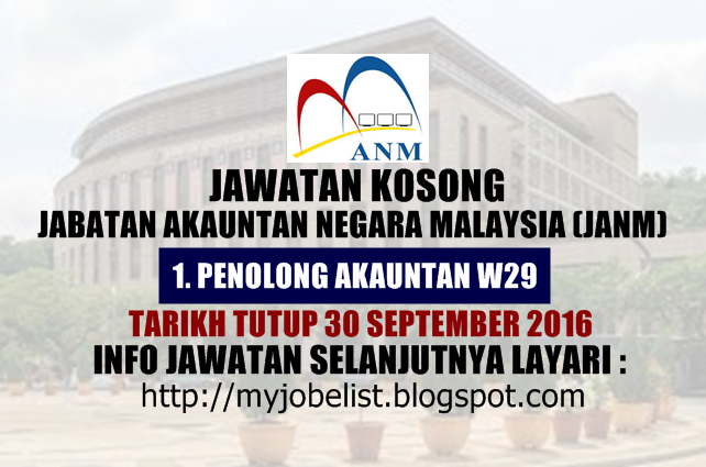 Jawatan Kosong Jabatan Akauntan Negara Malaysia (JANM) Oktober 2016