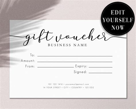 Creating a visually appealing gift voucher can make all the difference when it comes to enticing customer. printable gift voucher certificate card editable template etsy uk