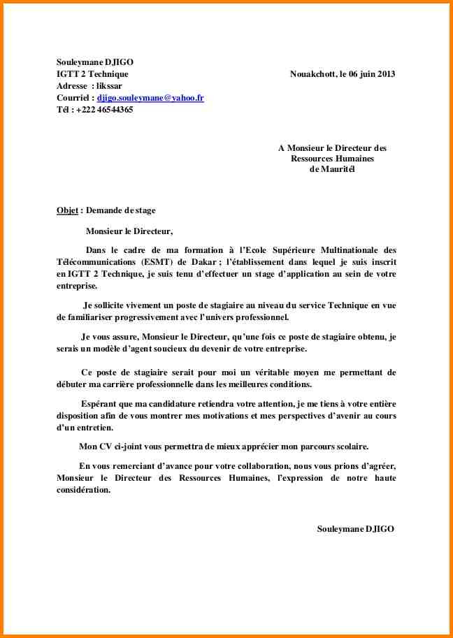 Exemple de lettre de motivation pour stage d'observation 