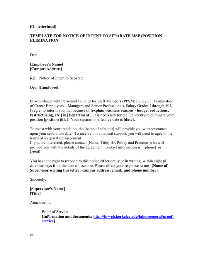 Sample Letter Of Intent To Dismiss In Word And Pdf Formats