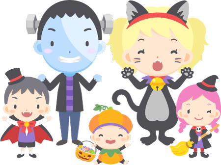 ハロウィンの夜に仮装を楽しむ家族の無料ベクターイラスト素材 Picaboo ピカブー 無料ベクターイラスト素材