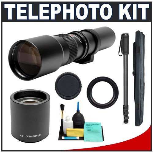 Phoenix 500mm Telephoto Lens with 2x Teleconverter (=1000mm) + 67-Inch Monopod Kit for Nikon D40, D60, D3000, D3100, D5000, D5100, D7000, D300s, D3 & D3s Digital SLR Cameras