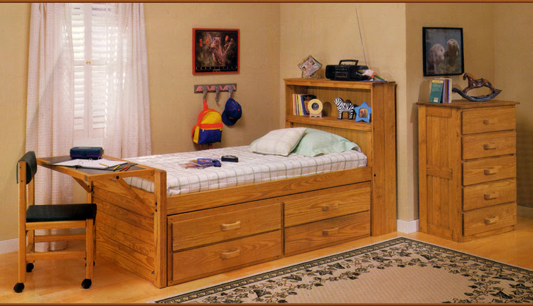 Pine Captain's Twin Bed with Folding Desk, Desk Chair & Bookcase ...