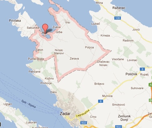 nin chorvatsko mapa Nin, Chorvatsko nin chorvatsko mapa