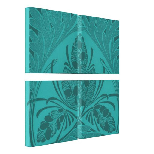 Vintage Floral Leaf Teal Stretched Canvas Print from Zazzle.