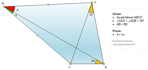 GGeometry Problem 1356: Quadrilateral, Triangle, Angle, 30 Degrees, Congruence.
