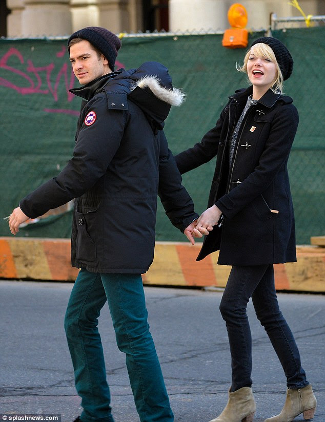 Lovebirds: Andrew Garfield and Emma Stone took an after-breakfast stroll in New York City, on Thursday