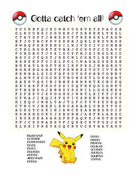 pokemon activities pokemon games pokemon printables word searches. pokemon word search by kaylee harlamert teachers pay teachers