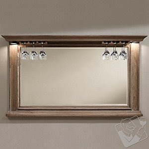 Riviera Bar Mirror Weathered Oak with Wine Glass Rack