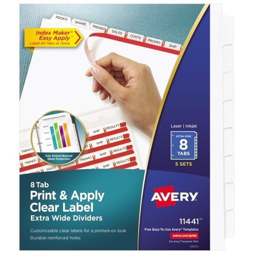 Avery Print & Apply Clear Label Extra-Wide Dividers, Index ...