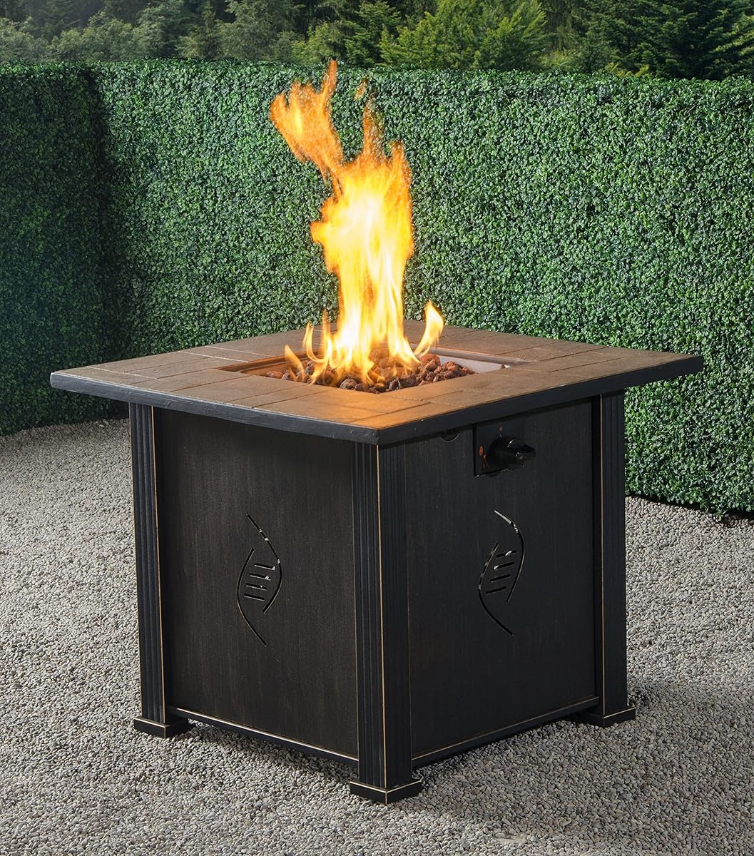 Bond Lari Outdoor Gas Fire Pit Table with Antique Wooden ...