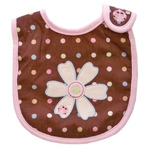 LadyBug Lullabye Flower Applique/ Print Interlock/ Woven Terry Side Closure Bib