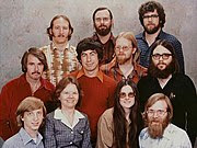 Microsoft staff photo from December 7, 1978. Gates on bottom row, far left.