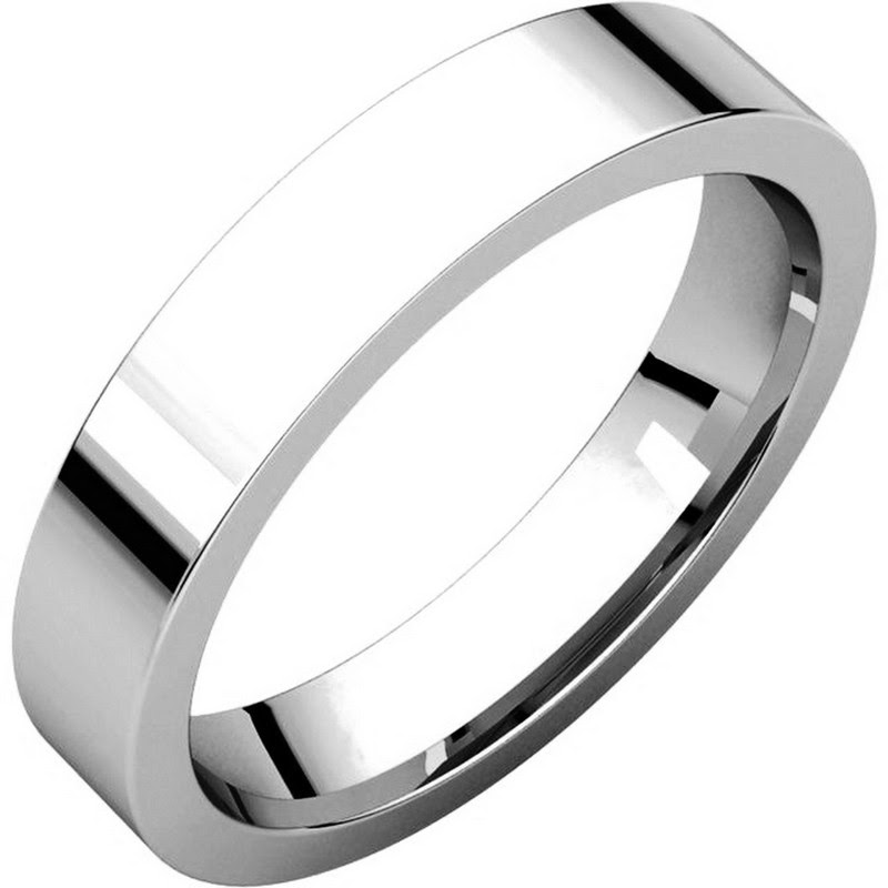 18K White Gold Plain 4mm Wide His or Hers Wedding Band