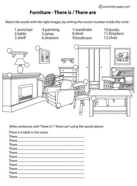 Furniture - There Is / There Are B&W worksheets | Teaching